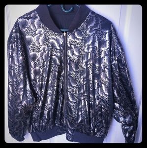 Embossed Floral Print Bomber Jacket